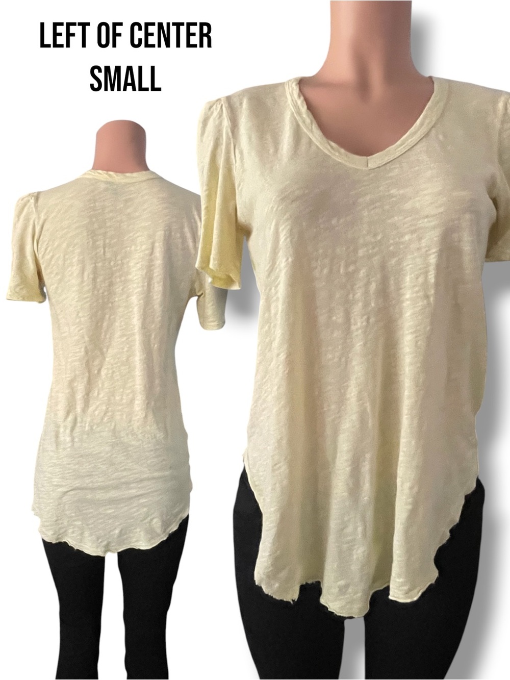 💙4/$28💙 Left of Center Slub Knit light yellow Tee Small V Neck Top